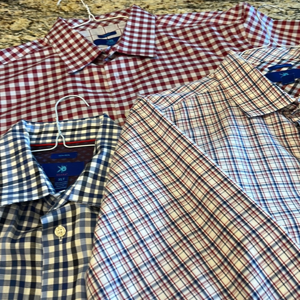 3 men’s XlT dress shirts - all 3 red, white and blue